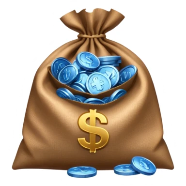 blue coins inside an opened brown money bag  sticker