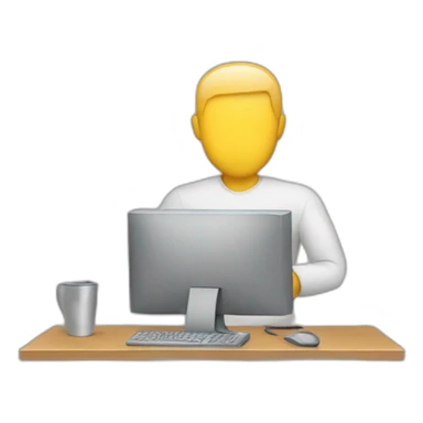 a person behind a computer sticker