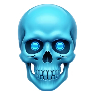 skull. minimalistic 3d blue neon glowing transparent sticker