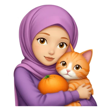 Hijabi girl hugs orange cat sticker