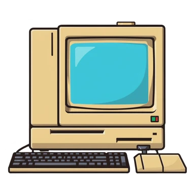 Vintage desktop computer from the 80s, bulky beige monitor with floppy disk drive, separate keyboard, nostalgic tech aesthetic sticker