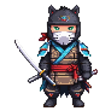 Horse wearing ninja mask and outfit, wielding a katana sticker