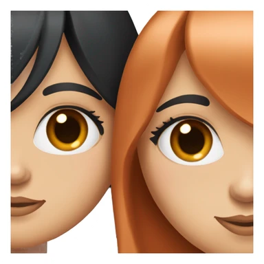 Girl with long black hair, long eyelashes and blue eyes taking picture with girl who had light copper red hair, blue eyes and long eye lashes sticker