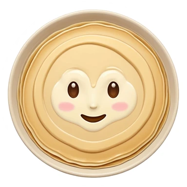 pancake batter smooth pale beige gentle swirl soft ridges glossy thick yet fluid ready to cook no pan spoon toppings soft lighting emoji scale sticker