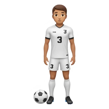 Apple emoji style 23 year old soccer player standing confident pose, white jersey #3, ultra detailed 3D sticker