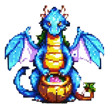 pixel art dragon curled around treasure sticker