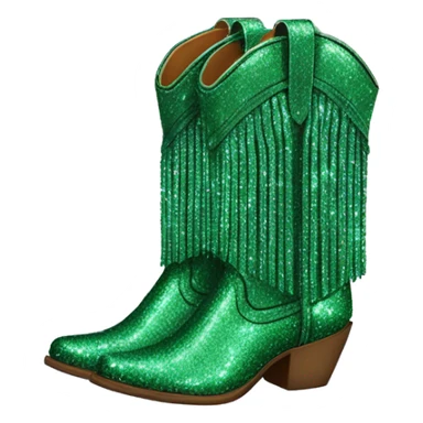 Realistic emerald green fashion cowgirl boots with sparkly shiny glitter fringe on them. sticker