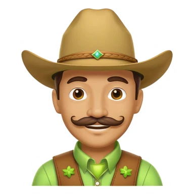 Smiling cowboy character with a lime green hat and mustache sticker