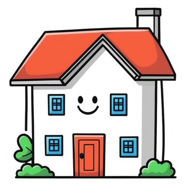 a smiling house character sticker