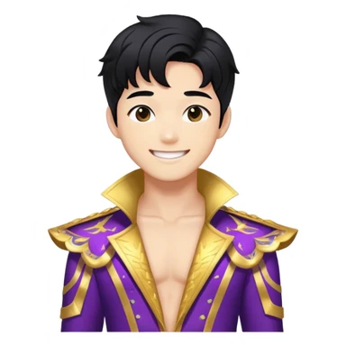 K-pop male idol with black hair, smiling face, wearing flashy stage costume sticker