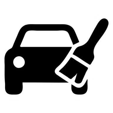 solid filled icon of a car with a paintbrush, representing Paint Repair sticker