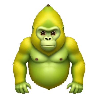 A hybrid creature with a yellow banana-shaped body and a bright green gorilla head sticker