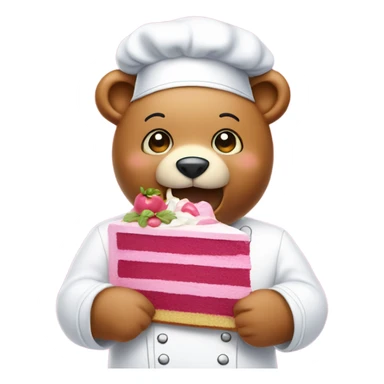 pink bear with chef hat eating a cake sticker