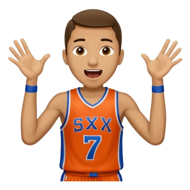 Maverick Trevillian in the crowd at an amateur basketball game. He leans towards the camera and enthusiastically shouts "six seven sticker