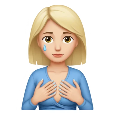 woman with a tear and hand on lower abdomen sticker