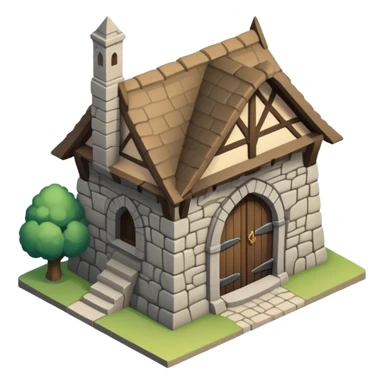A isometric, single-story medieval building. It has one door. It looks old. sticker