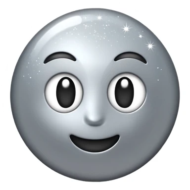 Silver chrome sparkle emoji, iOS emoji style, minimal shape, glossy metallic shine, clean background, smooth lighting sticker