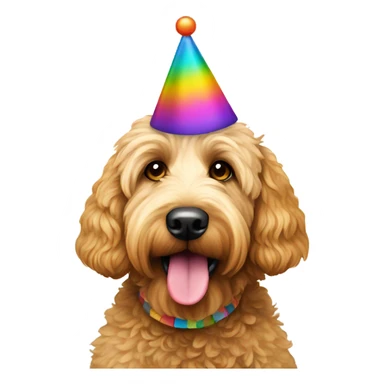 Golden doodle with birthday hat sticker