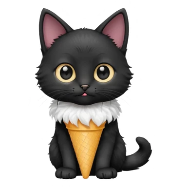 A mostly black kitten with a white chest and a plastic cone on sticker