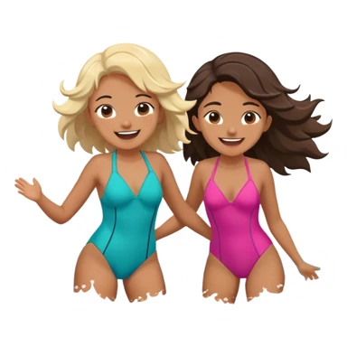 Two friends stand in the ocean, dressed in They splash each other playfully, laughing as the waves crash around them. Their eyes meet, full of joy and appreciation for the moment, completely immersed sticker