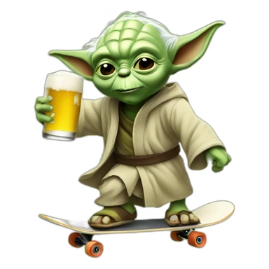 yoda skateboarding with a beer sticker