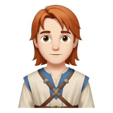 medieval spring outfit worn by a DnD themed fantasy male character. lightweight linen tunic with decorative stitching along the neckline and cuffs, belted at the waist with a cloth sash. clothes only above the waist. The clothes full waist. The character's haven't arms. character is white-skinned, auburn hair, brown eyes, shoulder-length straight hair. sticker