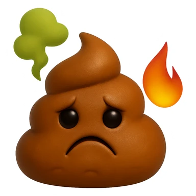 emoji stile iphone feci tristi realistiche 3d con nuvoletta verde che esce simboleggiando puzza e con accanto una fiamma 4k
 sticker