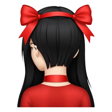 girl back view with red ribbon in black hair sticker