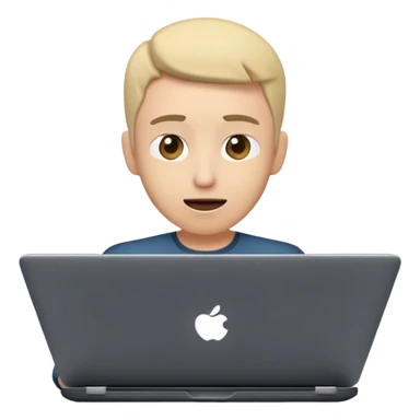 A dark-colored laptop with the screen open. From the screen, a person is emerging, giving a lecture or teaching. The person should look expressive and in a teaching pose. Soft shadows, semi-3D emoji style, clean background. sticker