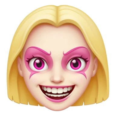 face with a wide slasher smile, pink and yellow eyes, mischievous expression sticker