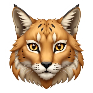 Cinematic-Noble-Lynx-Portrait-Emoji – Poised and regal, with a strong, agile build and a strikingly patterned fur of warm tawny fur accented by bold black ear tufts, deep-set, intelligent amber eyes, simplified yet sharp and sophisticated. zoomed out sticker