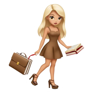 Bimbo walking, platform heels, mini dress, picking up book from ground, hot , bratz sticker