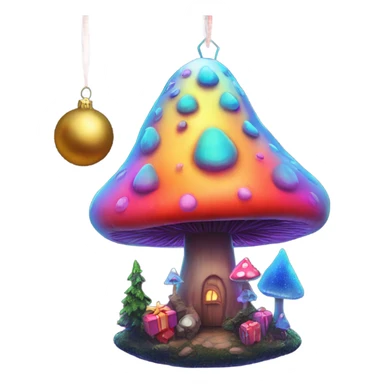 Psychedelic Christmas tree with a giant mushroom ornament sticker