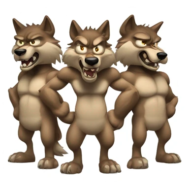 3 headed muscular, cartoon, anthropomorphic wolf sticker