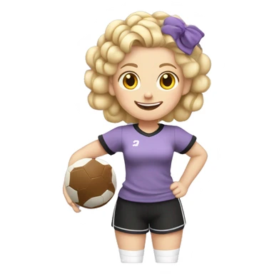 BLONDE GIRL WITH WHITE COMPLEXION WITH CURLERS PLAYING FOOTBALL SMILING WITH BRAIDS WITH LILAC AND BLACK T-SHIRT WITHOUT STRIPES FULL BODY WITH A BALL sticker