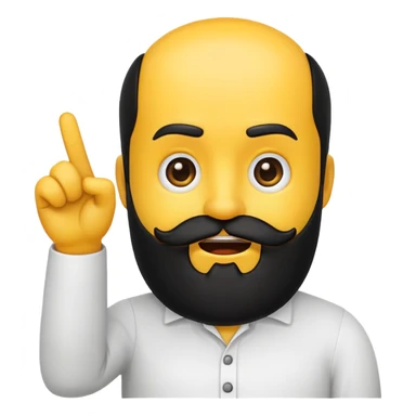 yellow emoji, black beard, mouth to the side, hand gesturing 'no', one eyebrow up sticker