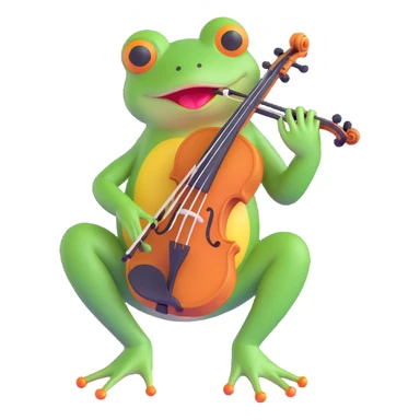frog playing the violin, 3D emoji style sticker