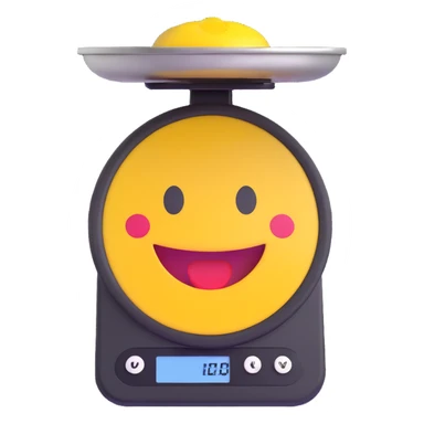 kitchen scale with a cheerful smiley face on the display sticker