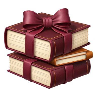 burgundy books stacked up and tied together by a burgundy bow sticker
