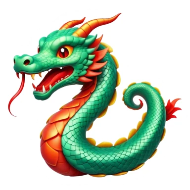 Cinematic Comical Chinese Serpent Dragon Portrait Emoji, Head tilted dramatically with an exaggeratedly amused expression, featuring a sleek, serpentine form adorned in luminous jade and vermilion scales interlaced with playful cloud and water accents; rendered with vibrant, lifelike textures and dynamic natural shadows, high shine, playful yet wise, styled with an air of cheeky ancient mystique, soft glowing outline, capturing the essence of a spirited and humorously enigmatic celestial dragon that looks ready to spiral into legendary lore! sticker