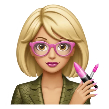 a snake with a bitchy face, a dirty blonde wig, pink pointy nails and square frame golden glasses sticker