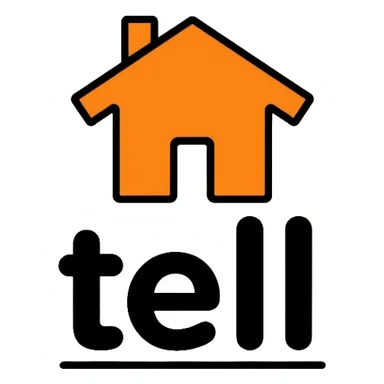 home with the text "tell", use #f06821 orange as the main color sticker