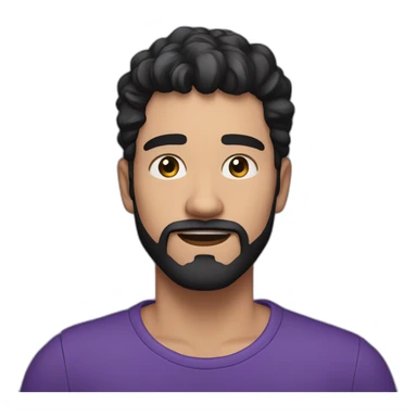 a 21 years old man white skin with low black hair and low black beard with purple shirt amazed sticker
