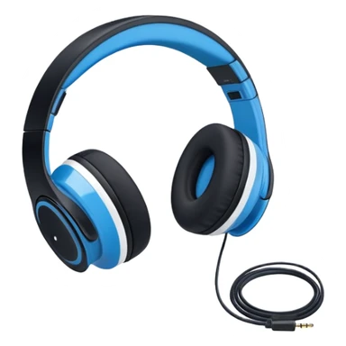 A 3/4 view of a pair of Black and blue and white wireless headphones sticker