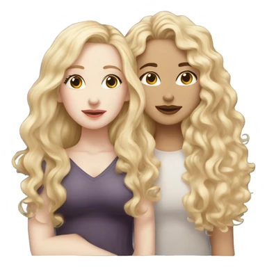 Woman with pale skin and curly blonde hair kissing woman with pale skin and long dark blonde hair sticker