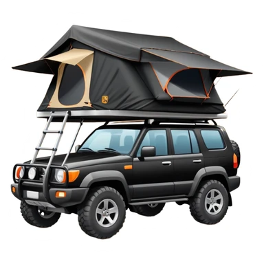 black car with roof tent sticker
