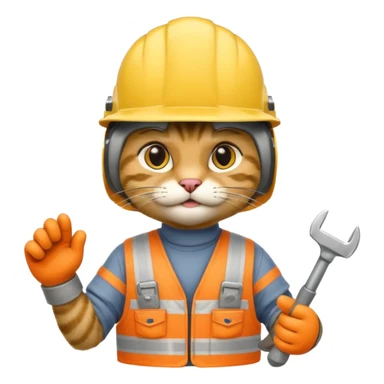 gray cat, handyman Outfit, wearing a Helmet sticker