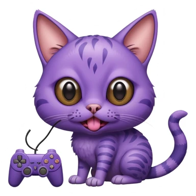 purple cat with huge eyes smelly lines and their massive brown tongue out also a playstation next to it and an ostrich on its back realistic sticker