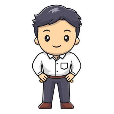 Management educator with black wavy hair, stubble, strong features, white skin, smart casual attire, facilitating an engaging leadership exercise with workshop participants, standing with confident posture sticker