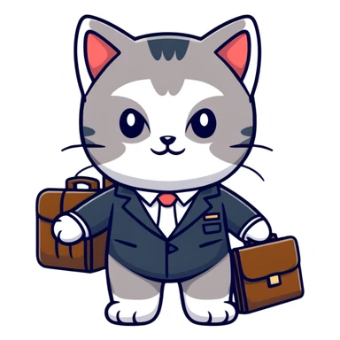 kitten in a suit holding a briefcase sticker